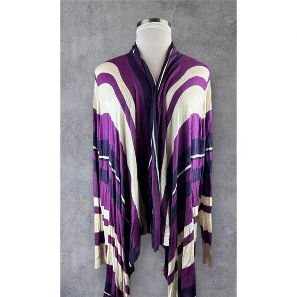 Lane Bryant Open Front Drape Lightweight Cardigan Purple Striped Plus Size 26/28 - Picture 2 of 11